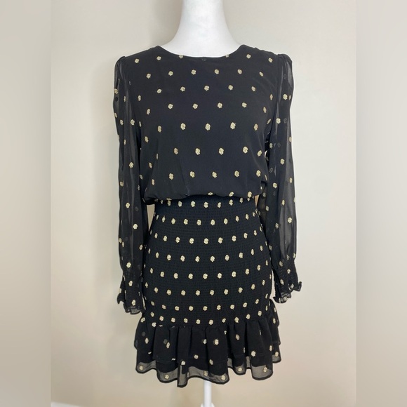 saltwater LUXE Dresses & Skirts - NWT saltwater LUXE Novalie Mini Long Sleeve Rouged Dress in Black & Gold…